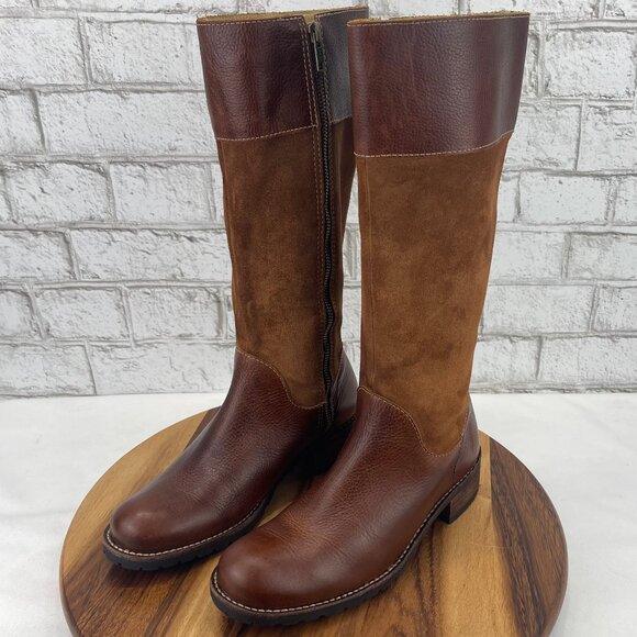 Vintage L.L. Bean Womens 6.5 M Leather & Suede Zip Knee High Brown Riding Boots - Picture 1 of 16